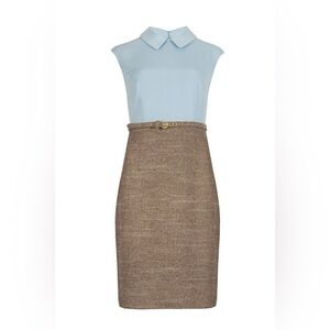 Ted baker Bilanka baby blue blouse grey tweed skirt office sheath dress two tone